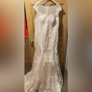 Wedding dress with champagne underneath and ivory lace overlay